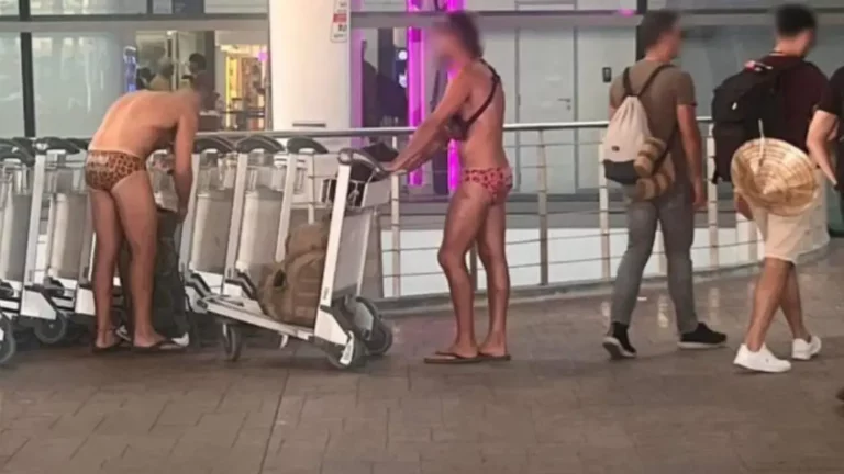 The tourist wore only swimwear at Phuket Airport